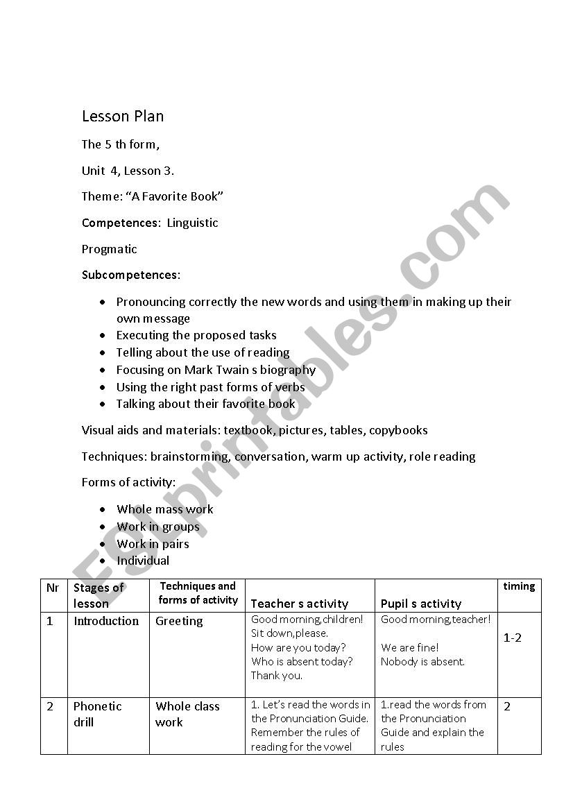 lesson plan worksheet