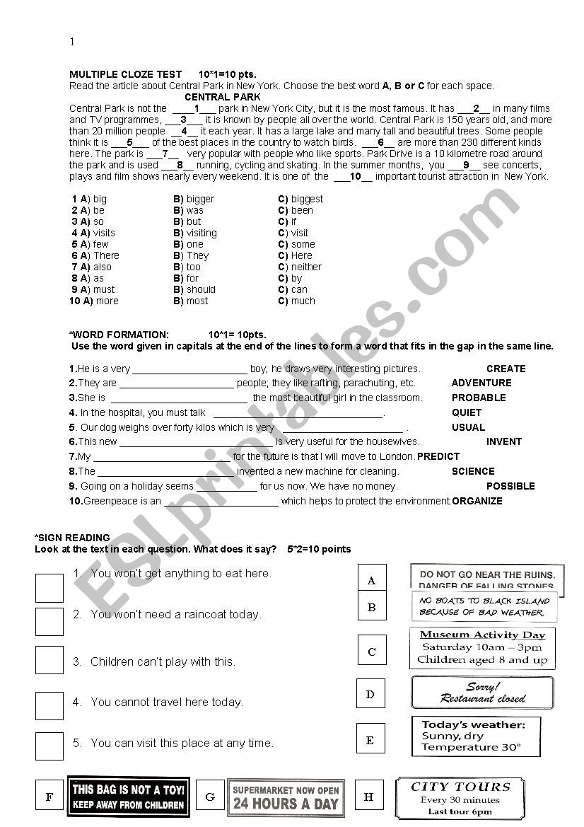 Cambridge KET Practice Worksheet (Pre-intermediate)