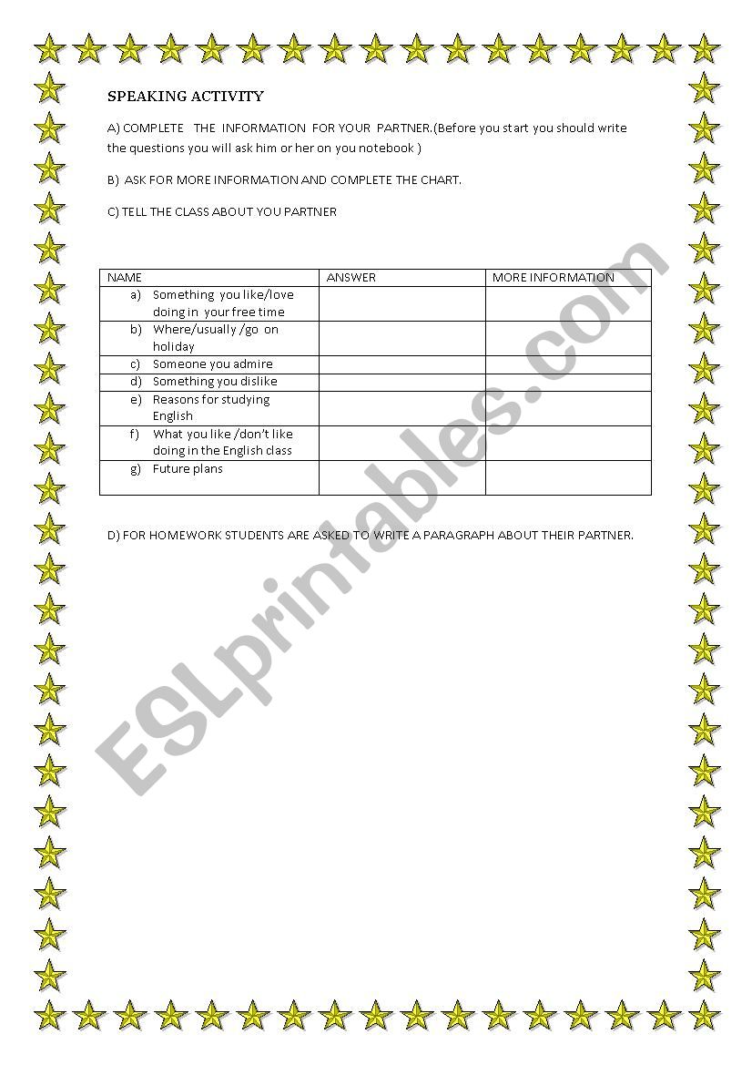 Speaking Activity worksheet