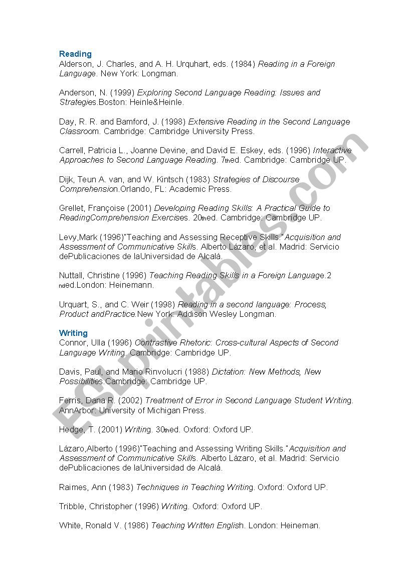 hints of books worksheet
