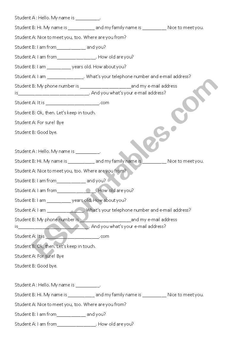 Conversation worksheet