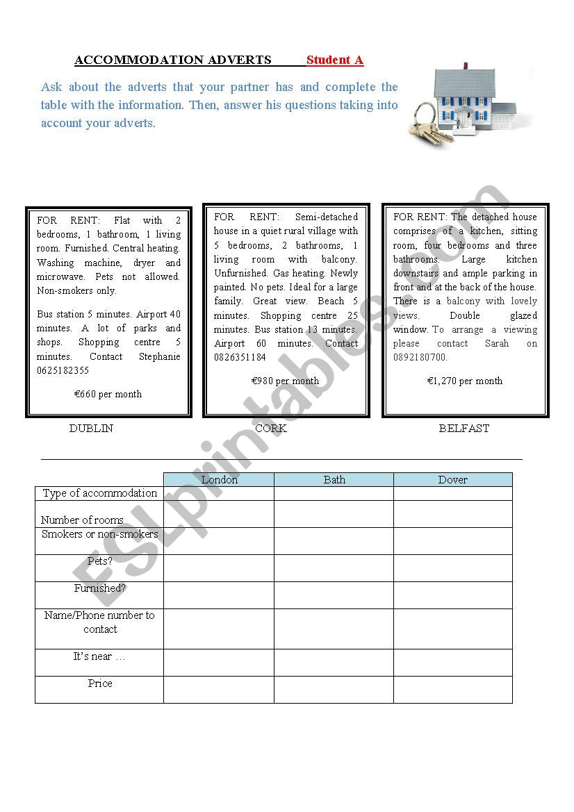 Accommodation: adverts worksheet