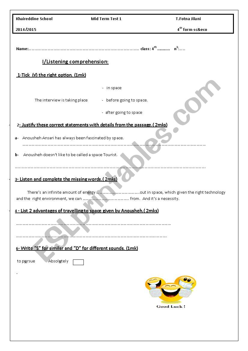 Mid Term test  worksheet