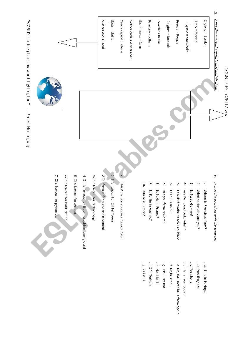 countries and capitals worksheet