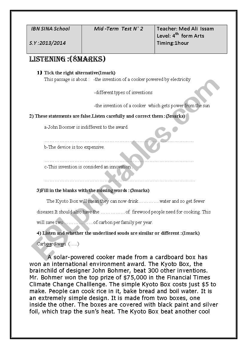 listening term 2 for 4th forms