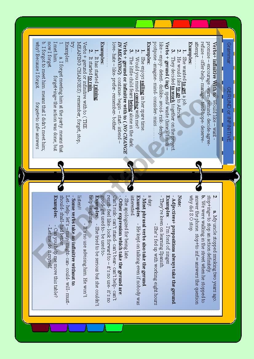 Gerund or Infinitive worksheet