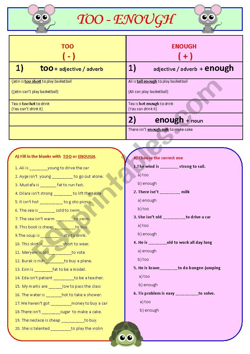 TOO - ENOUGH (2 Pages) worksheet