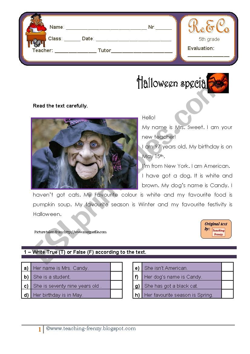 Reading Comprehension - Halloween