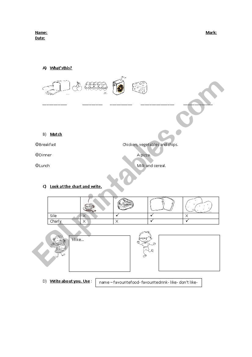 Food Test worksheet