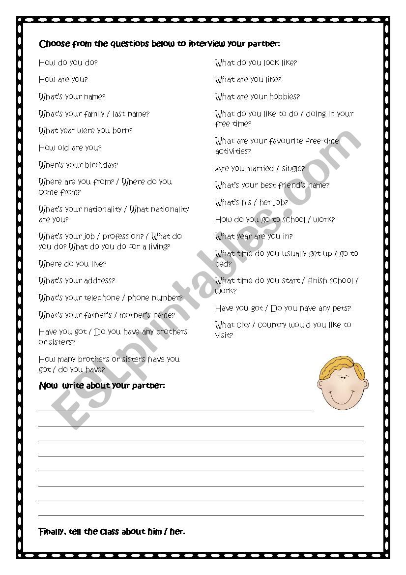 Interview your partner worksheet