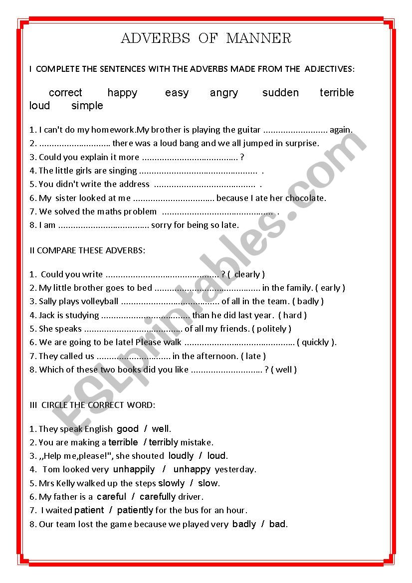 Adverbs of manner  worksheet