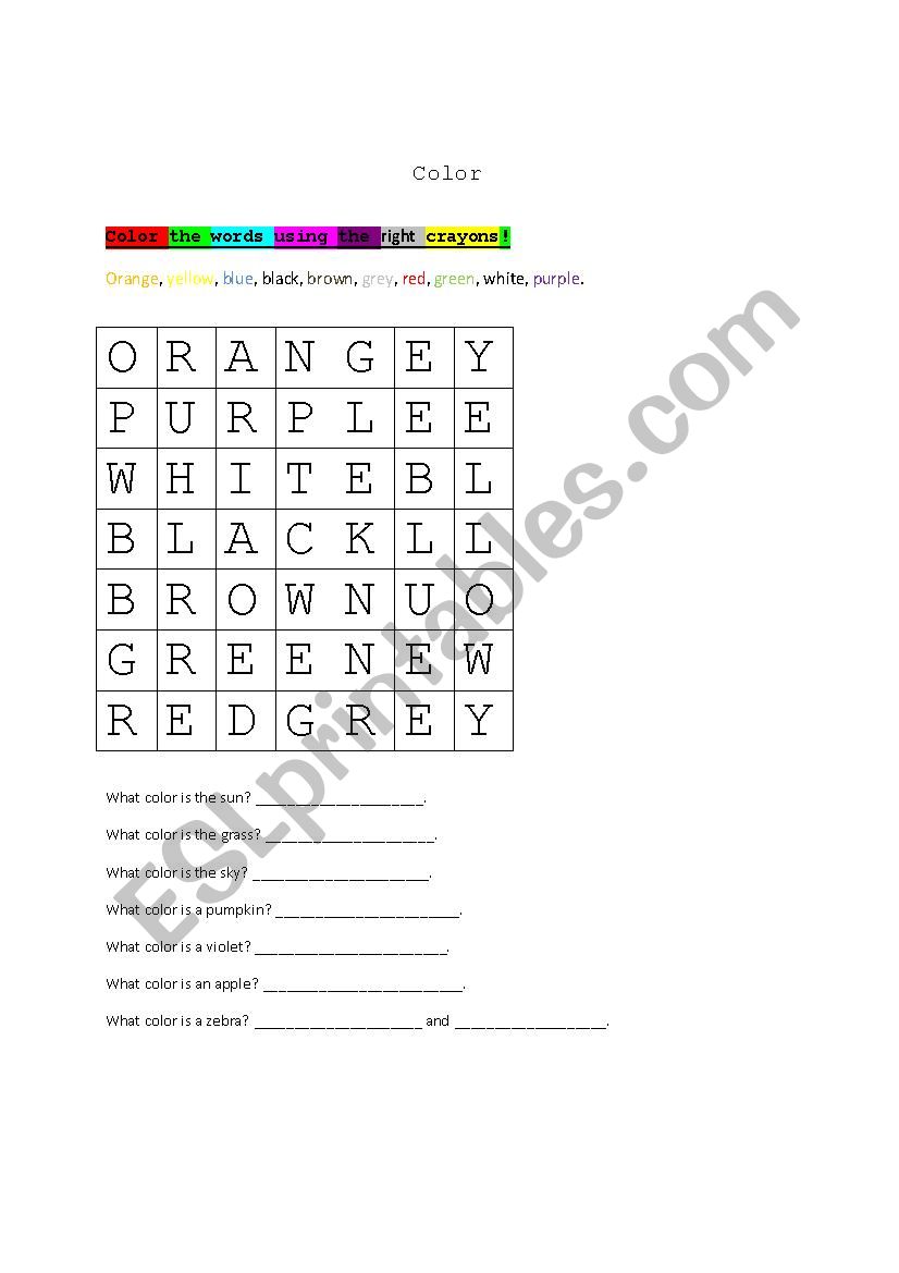 Colors worksheet