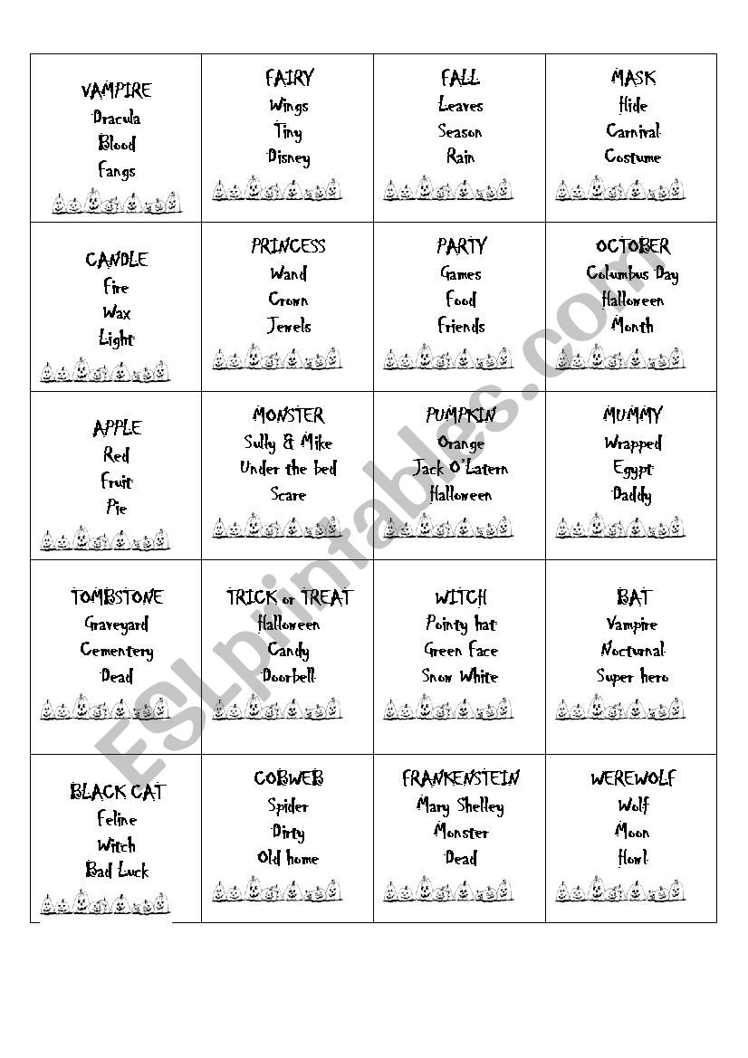 Halloween Taboo worksheet