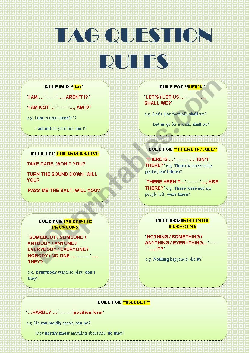 Specific rules for tag questions