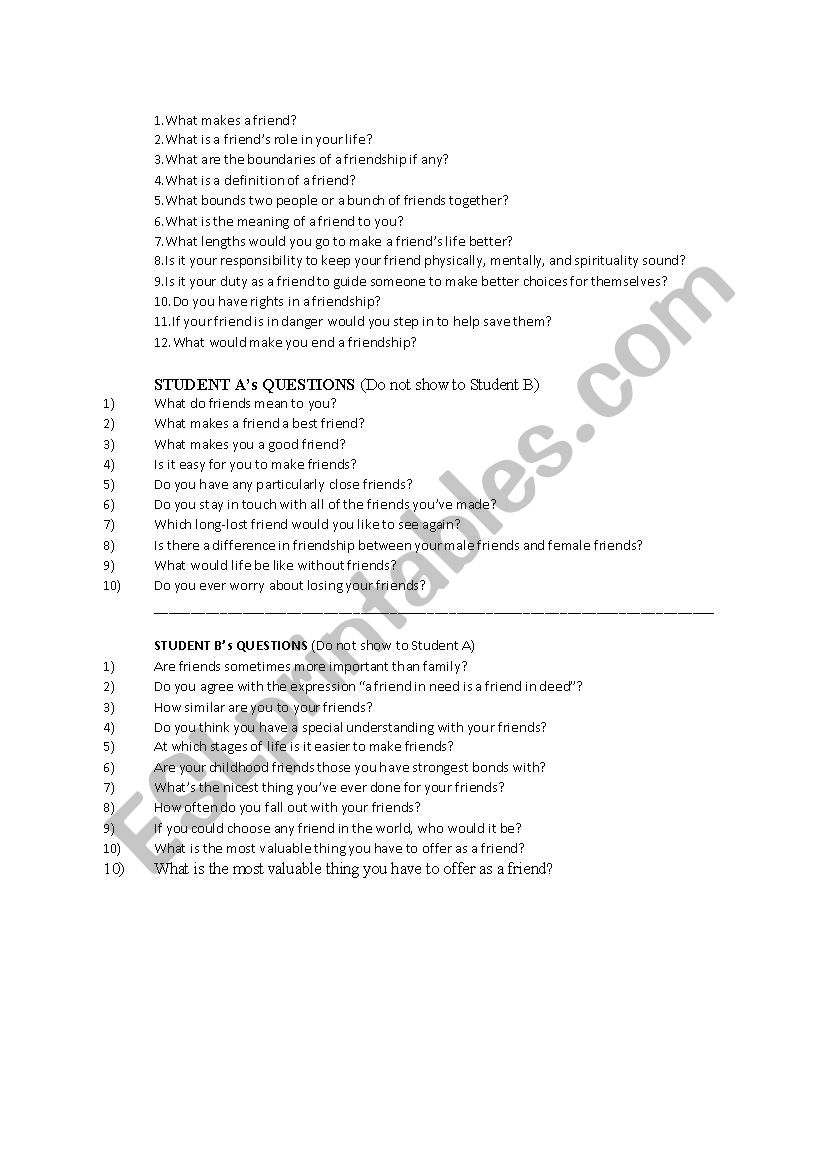 FRIEND SHIP (QUESTIONS)  worksheet