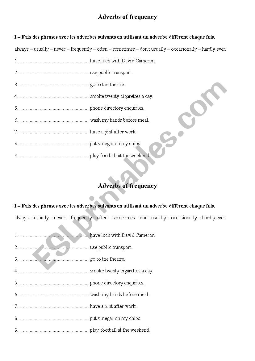 adverbs of frequency worksheet