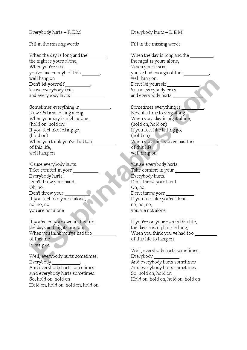 Everybody hurts - R.E.M.  worksheet