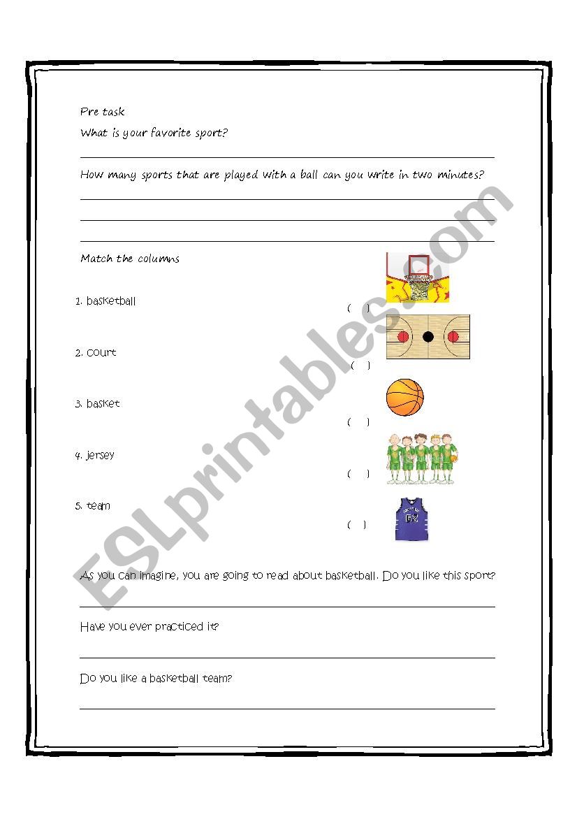 Pre-reading activity worksheet
