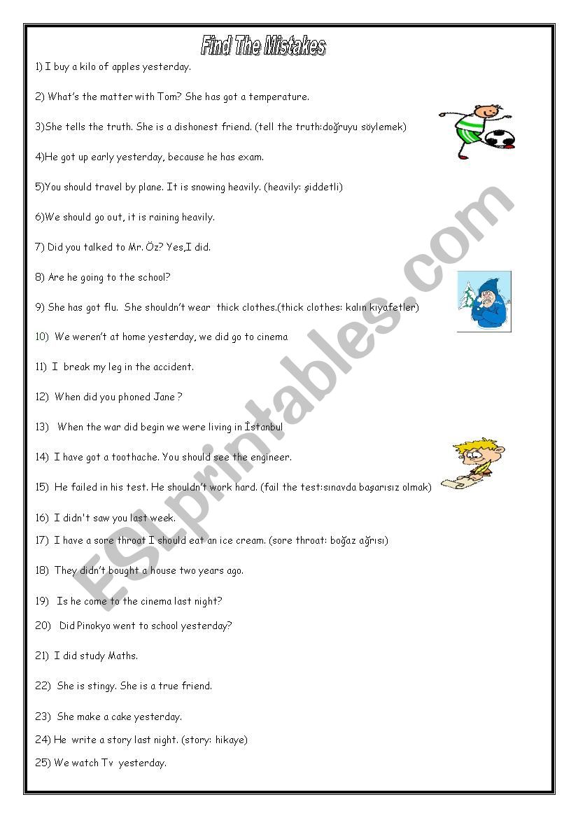find the mistakes worksheet
