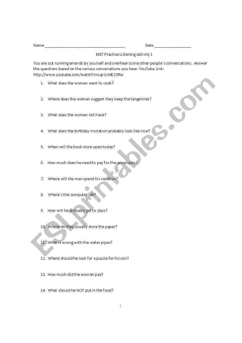 Michigan English Test Listening Activity