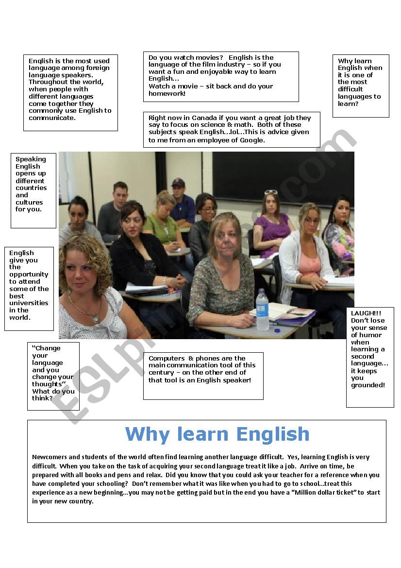 Why learn English worksheet