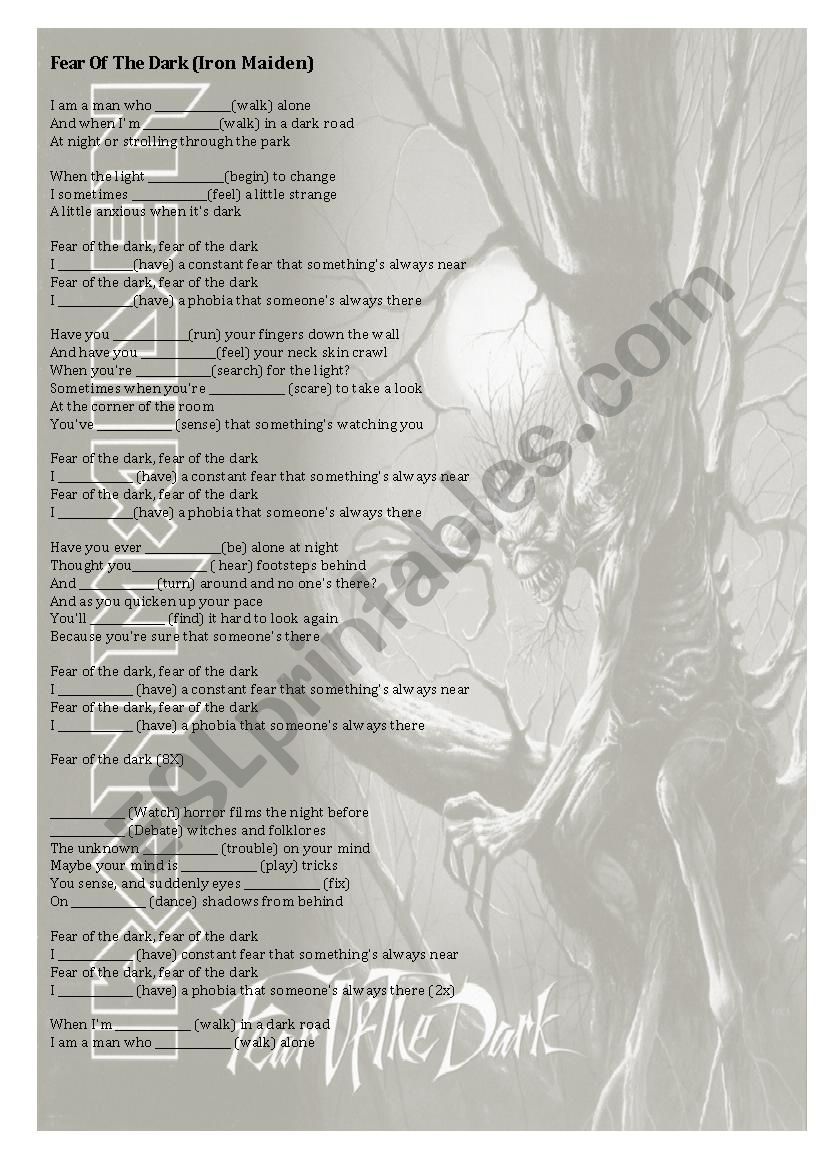 Fear Of The Dark Activity worksheet