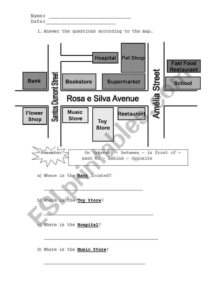 Prepositions of place worksheet