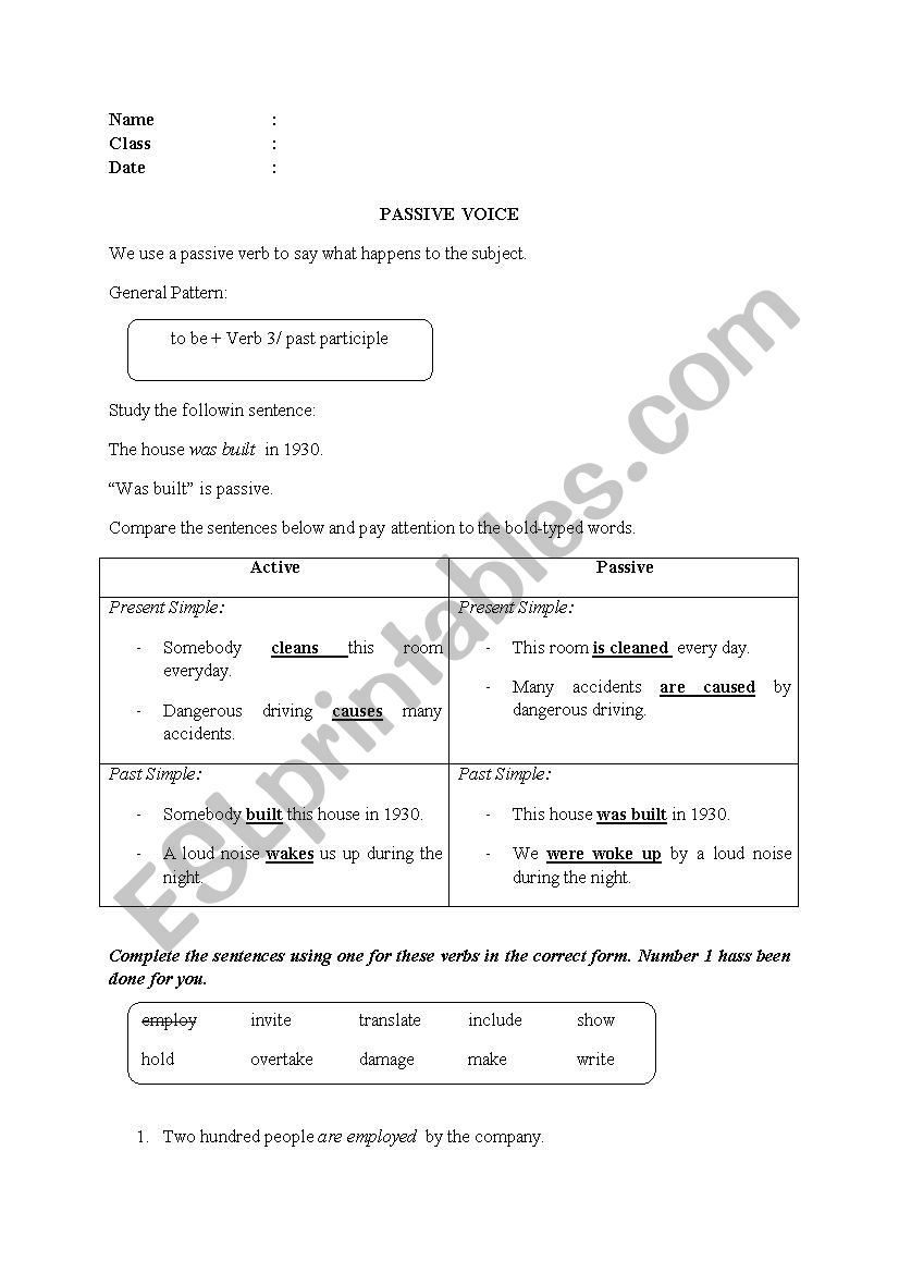 Passive Voice Exercise worksheet