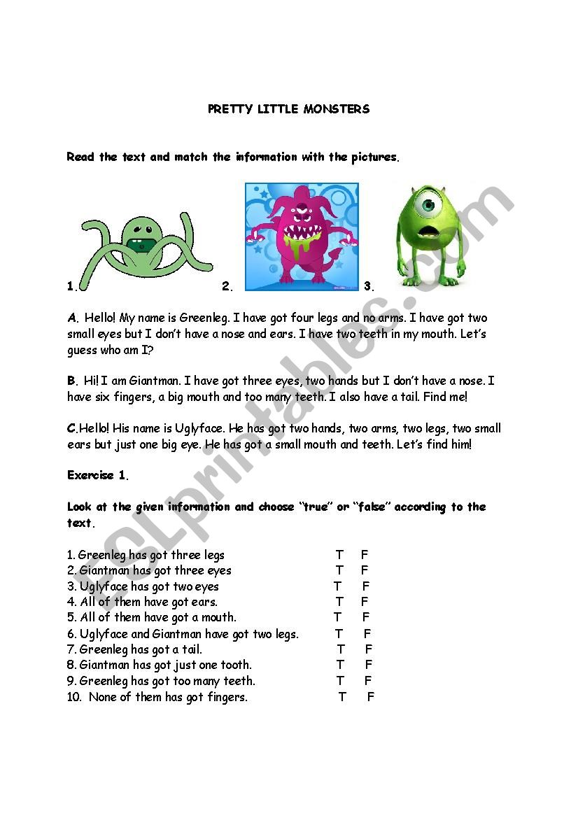 body parts worksheet