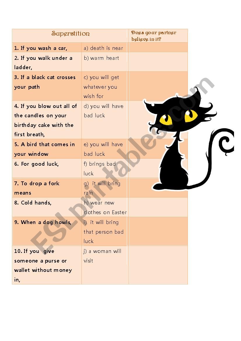 Superstitions worksheet