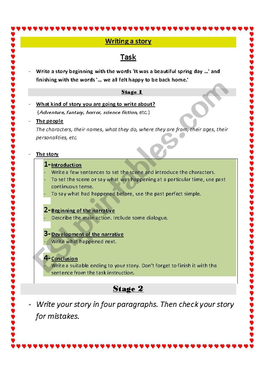 Writing a Story worksheet