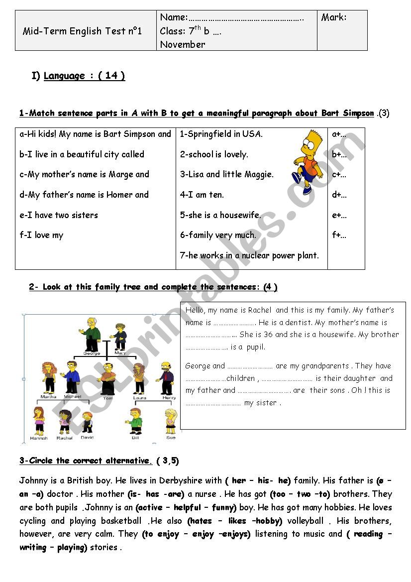mid-term test n1  worksheet