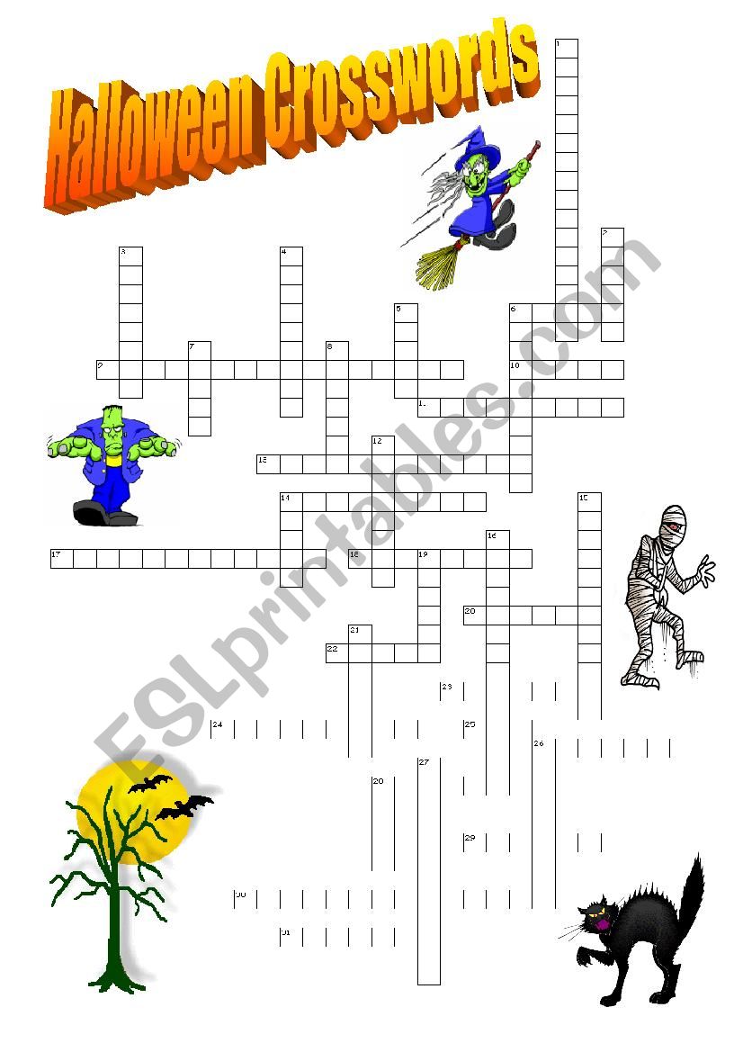 Halloween Crosswords with Definitions and Keys