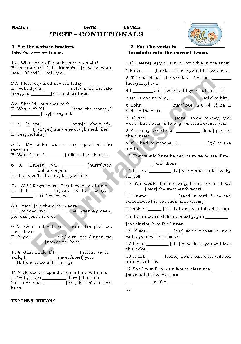 TEST - CONDITIONALS 1 2 3 worksheet