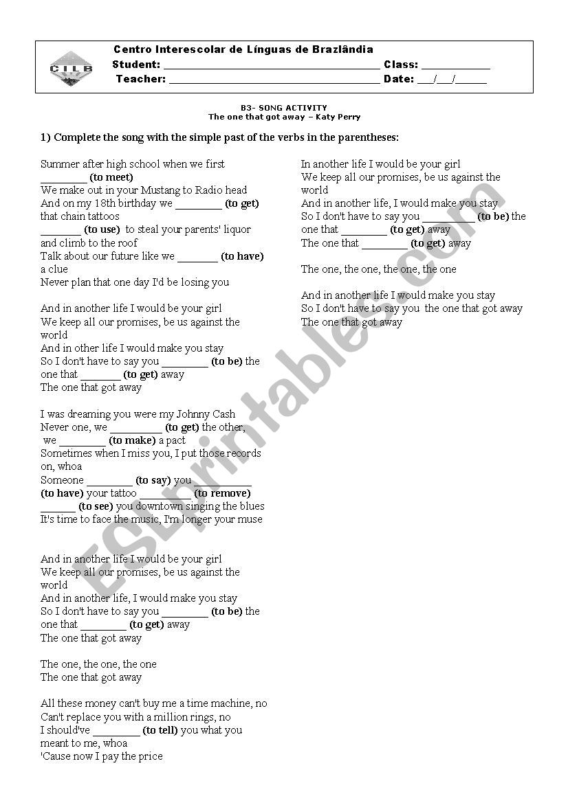 song activity worksheet