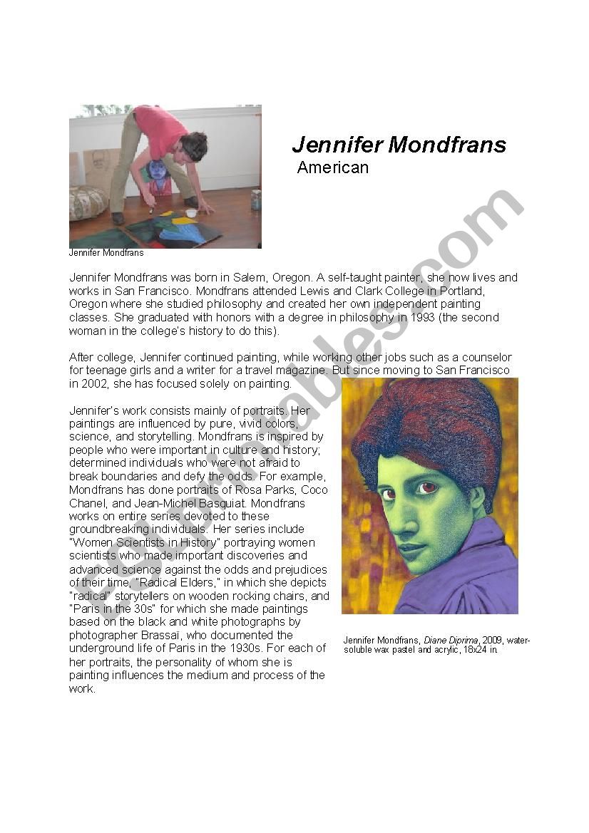 Artist profile, Jennifer Monfrans