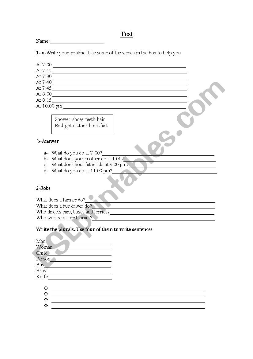 English test worksheet