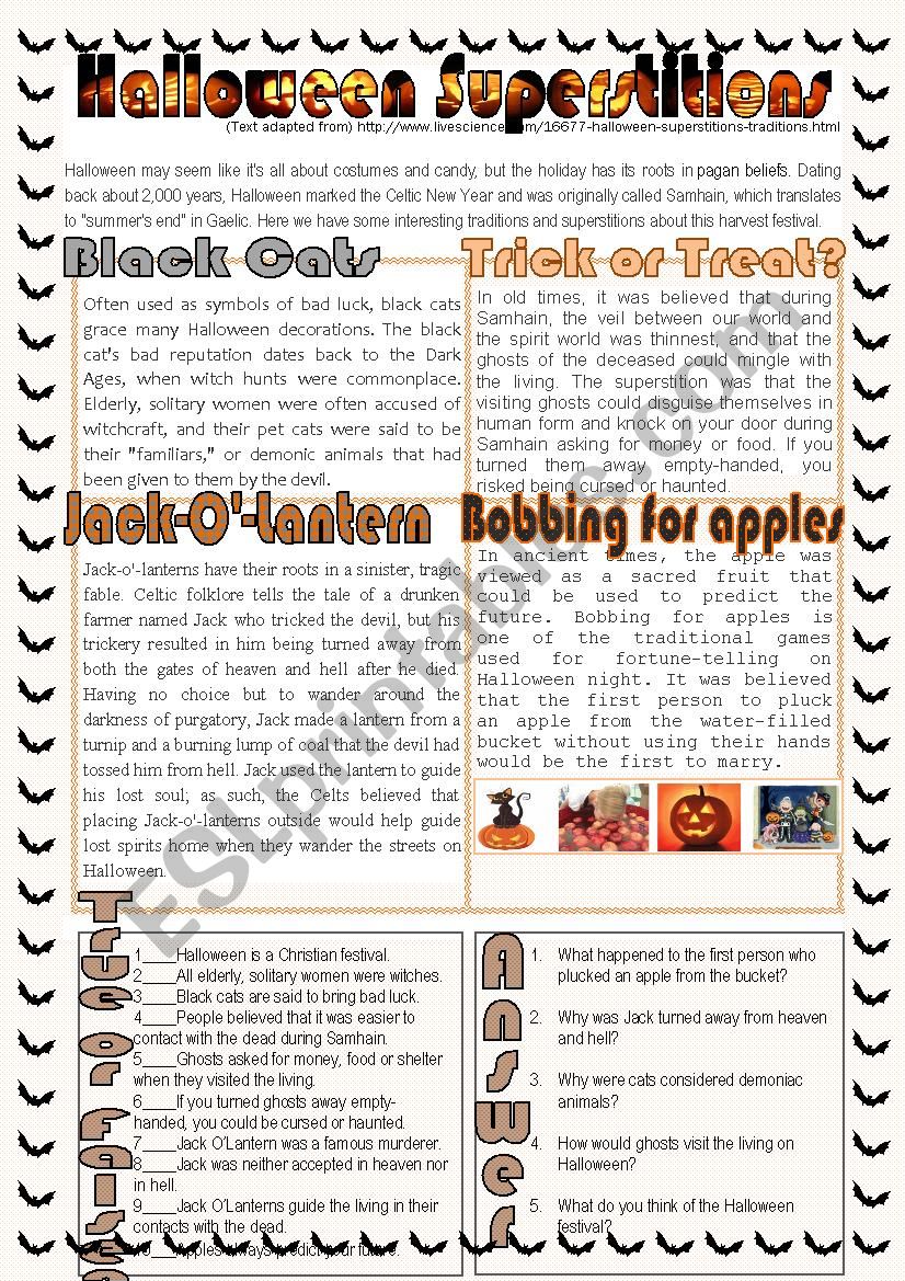 Halloween Superstitions worksheet