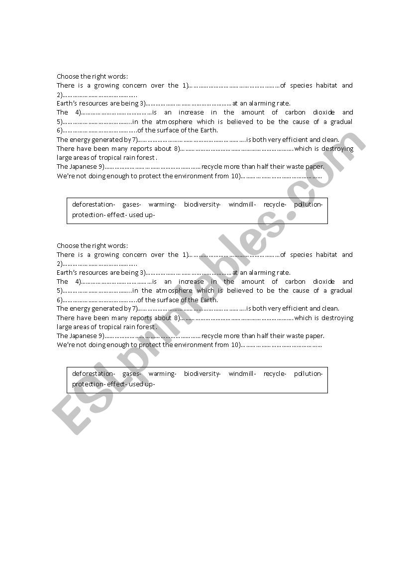 Pollution worksheet