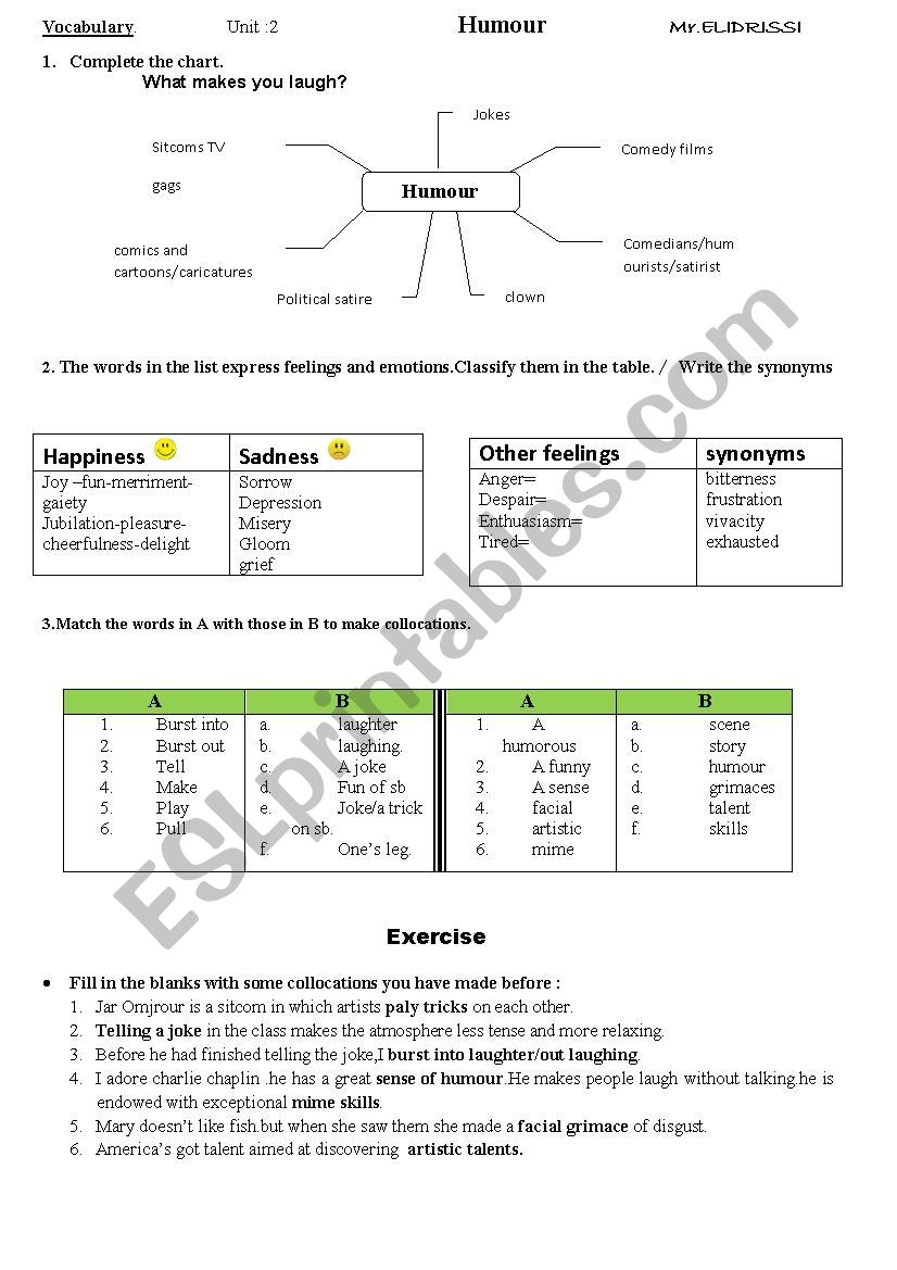 Humour worksheet