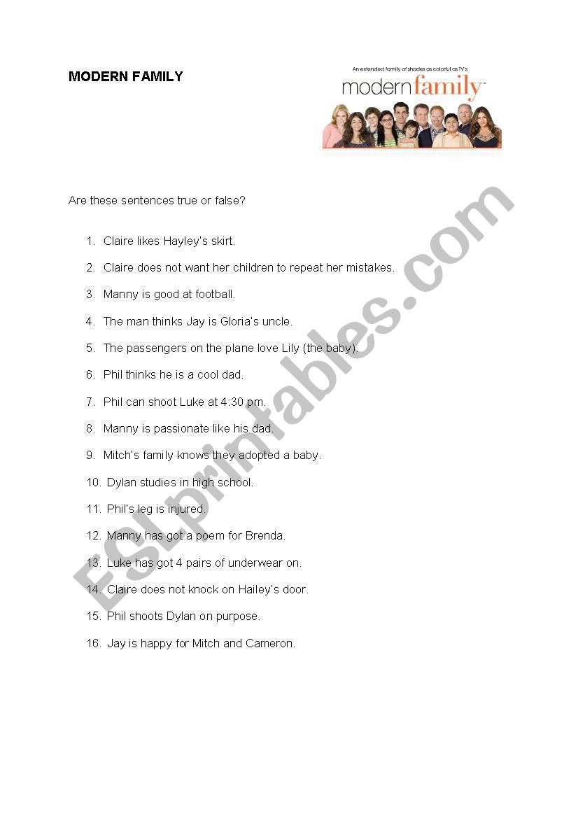 Modern Family video worksheet worksheet