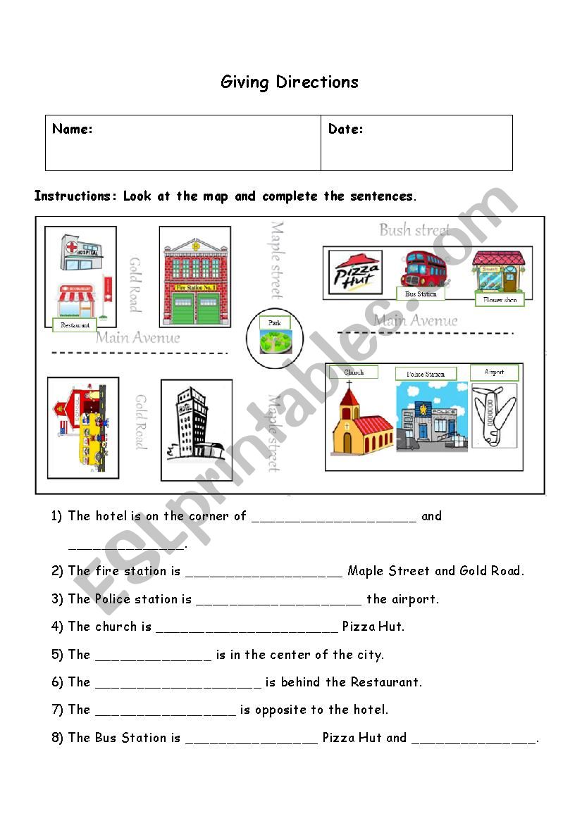 Directions Preps worksheet