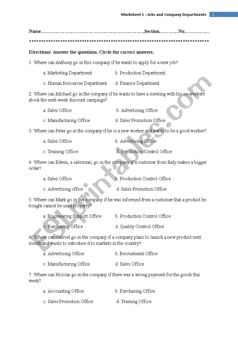 Job worksheet