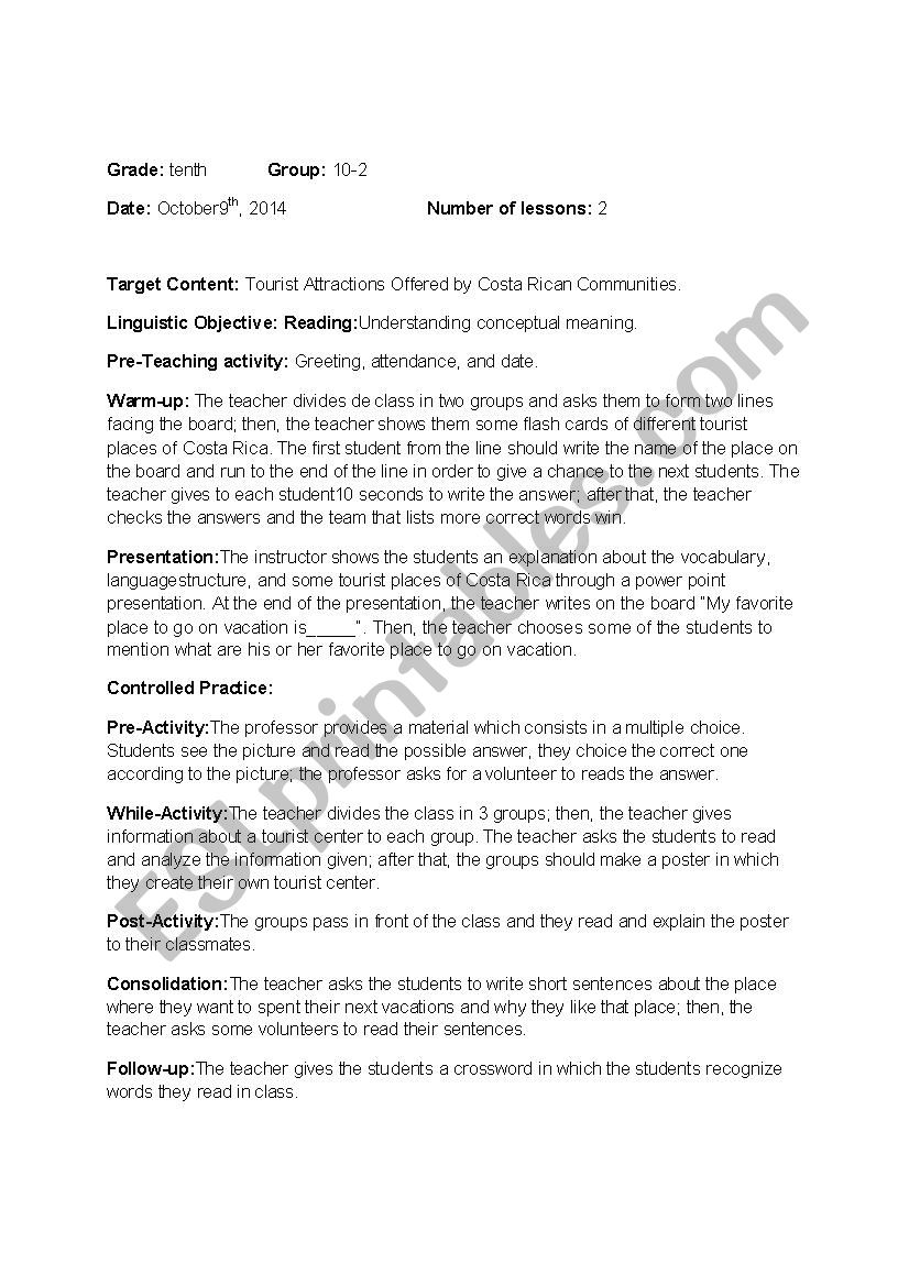 tourist attractions worksheet