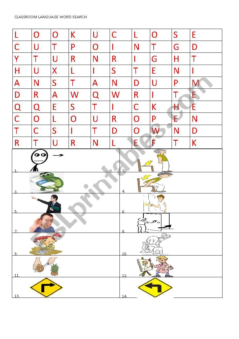 CLASSROOM LANGUAGE WORD SEARCH