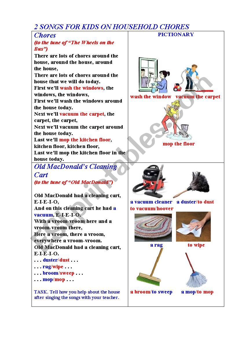 CHORES (2 songs for kids) worksheet