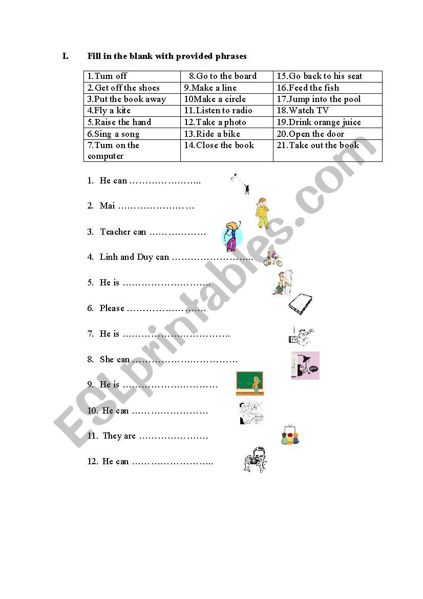 Simple action verbs worksheet