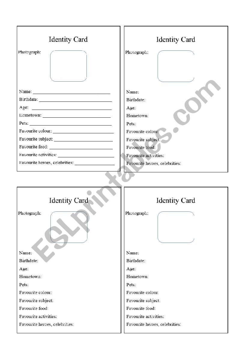 ID Cards worksheet