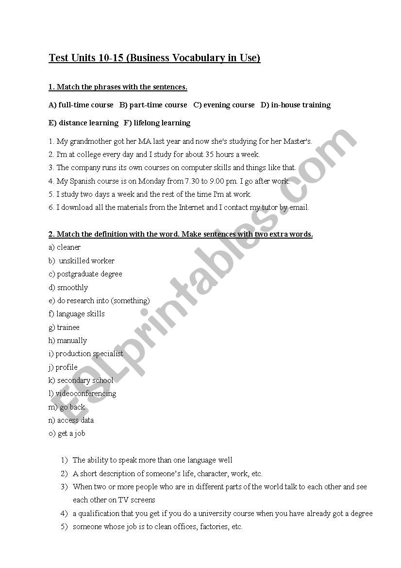 Business English worksheet