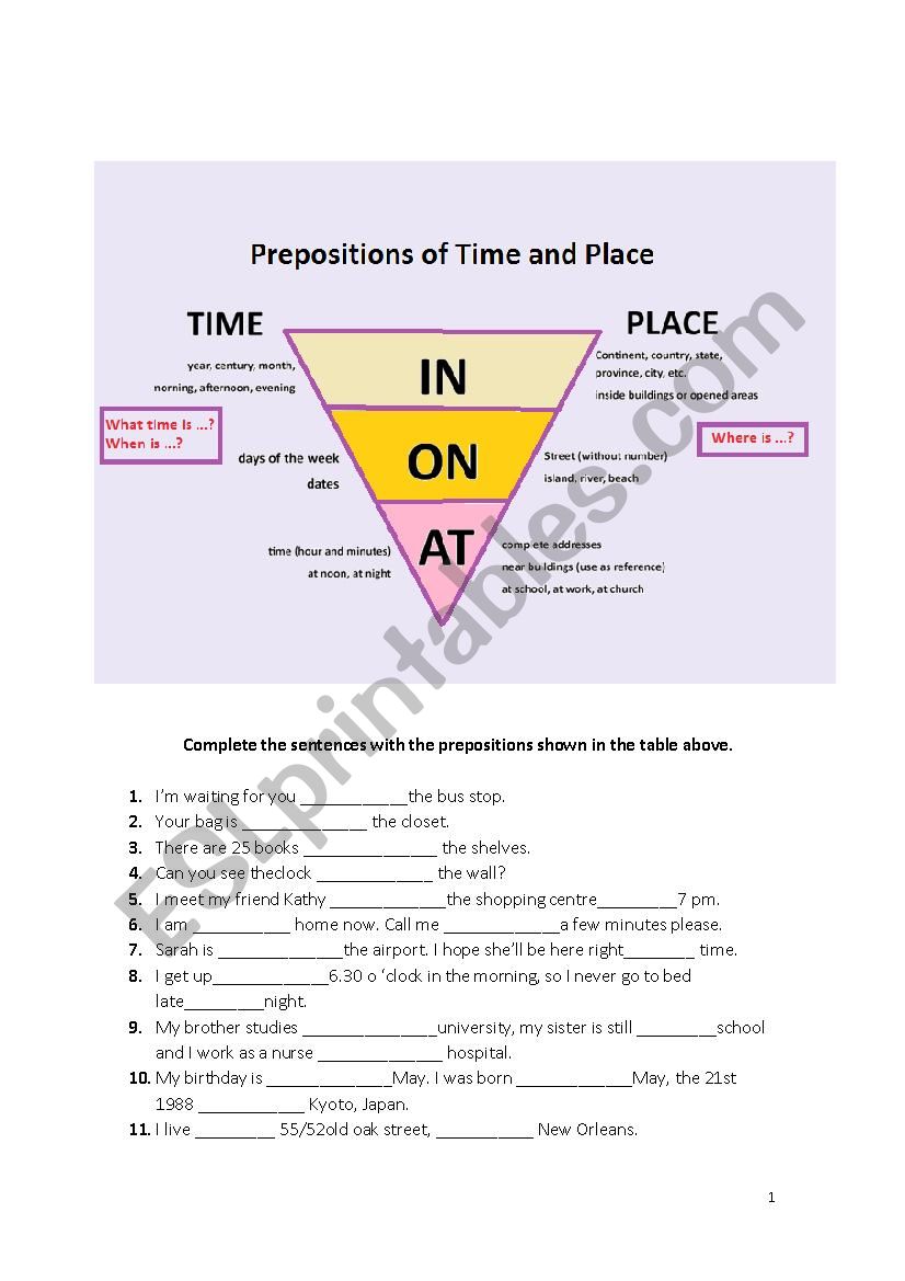 Prepositions Mechanical Exercise